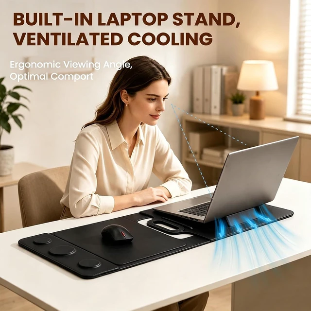 Alt view image 4 of 7 - Wireless Charging Laptop Bag for 16-Inch Laptops Foldable Desk Mat Black
