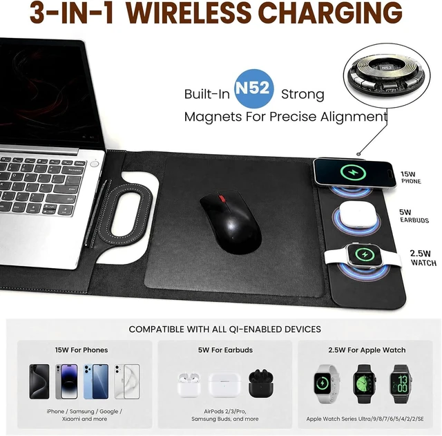 Alt view image 5 of 7 - Wireless Charging Laptop Bag for 16-Inch Laptops Foldable Desk Mat Black