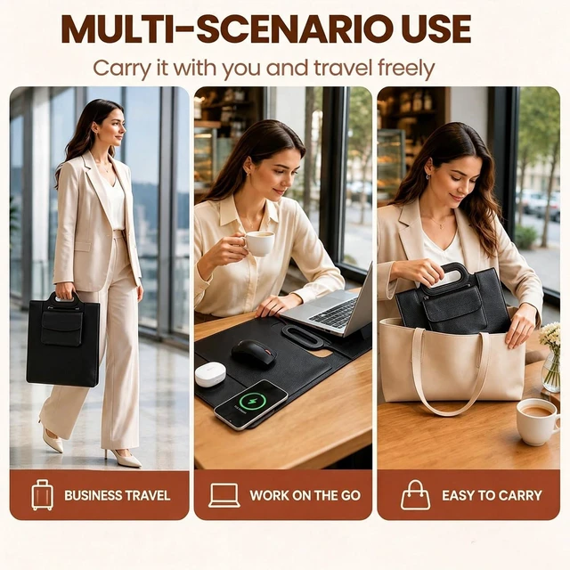 Alt view image 7 of 7 - Wireless Charging Laptop Bag for 16-Inch Laptops Foldable Desk Mat Black