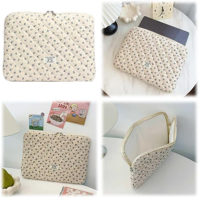 Alt view image 3 of 6 - Cute Laptop Sleeve 13-15 inch Laptop Case Aesthetic Quilted Laptop Sleeve Computer Bag with Flower Printing for MacBook (A-Blue 13inch)