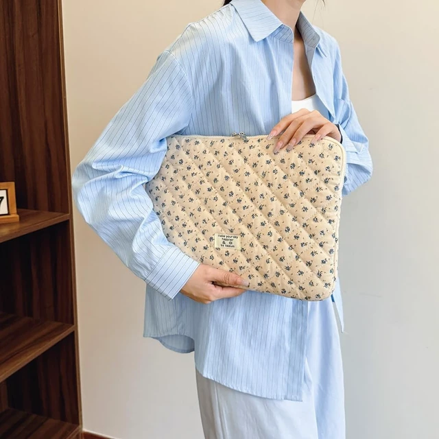 Alt view image 4 of 6 - Cute Laptop Sleeve 13-15 inch Laptop Case Aesthetic Quilted Laptop Sleeve Computer Bag with Flower Printing for MacBook (A-Blue 13inch)