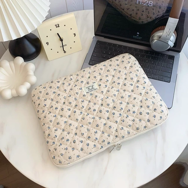 Alt view image 5 of 6 - Cute Laptop Sleeve 13-15 inch Laptop Case Aesthetic Quilted Laptop Sleeve Computer Bag with Flower Printing for MacBook (A-Blue 13inch)