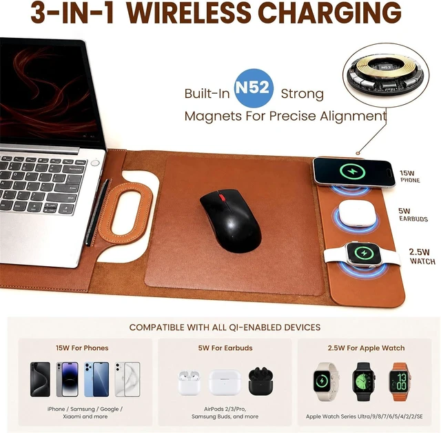 Alt view image 5 of 7 - Wireless Charging Laptop Bag for 16-Inch Laptops Foldable Desk Mat Brown