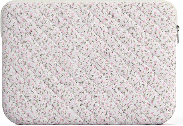 Main image of 13-14 inch Cotton Quilted Laptop Sleeve for Women Aesthetic Puffy Laptop Case Carrying Bag Compatible with MacBook Air/Pro 13/Pro 14 Soft Computer Liner Bag (Pink Floral 13.3 inch)