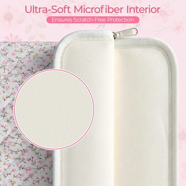Alt view image 3 of 7 - 13-14 inch Cotton Quilted Laptop Sleeve for Women Aesthetic Puffy Laptop Case Carrying Bag Compatible with MacBook Air/Pro 13/Pro 14 Soft Computer Liner Bag (Pink Floral 13.3 inch)