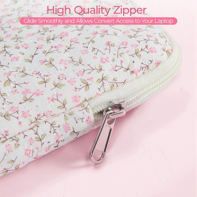 Alt view image 5 of 7 - 13-14 inch Cotton Quilted Laptop Sleeve for Women Aesthetic Puffy Laptop Case Carrying Bag Compatible with MacBook Air/Pro 13/Pro 14 Soft Computer Liner Bag (Pink Floral 13.3 inch)