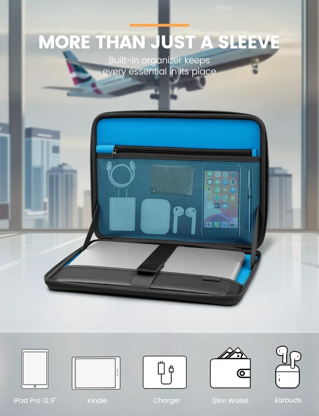 Alt view image 5 of 7 - 15.6 inch Laptop Sleeve with Handle Shockproof Computer Bag Waterproof EVA Protective Carrying Case for 15.6 Yoga 720 IdeaPad 310 320 ThinkPad T570/ Inspiron 15/ Envy 15 Black