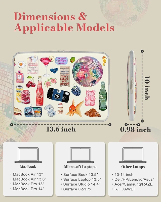 Alt view image 6 of 7 - MacBook Neo Sleeve Case Cute Laptop case for MacBook Air/Pro 13-13.6 inch Slim Protective Travel Carrying Sleeve for 14 inch Chromebook Stickers