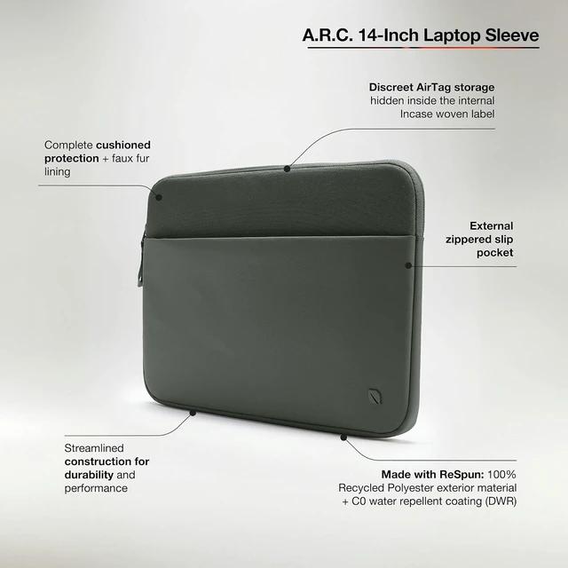 Alt view image 2 of 7 - A.R.C. Laptop Sleeve 14 Inch C MacBook Case with Faux Fur Lining External Pocket C Fits MacBook Pro Air C Laptop Cover Computer Case - Travel Work College - Smoked Ivy