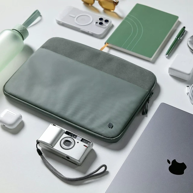 Alt view image 5 of 7 - A.R.C. Laptop Sleeve 14 Inch C MacBook Case with Faux Fur Lining External Pocket C Fits MacBook Pro Air C Laptop Cover Computer Case - Travel Work College - Smoked Ivy