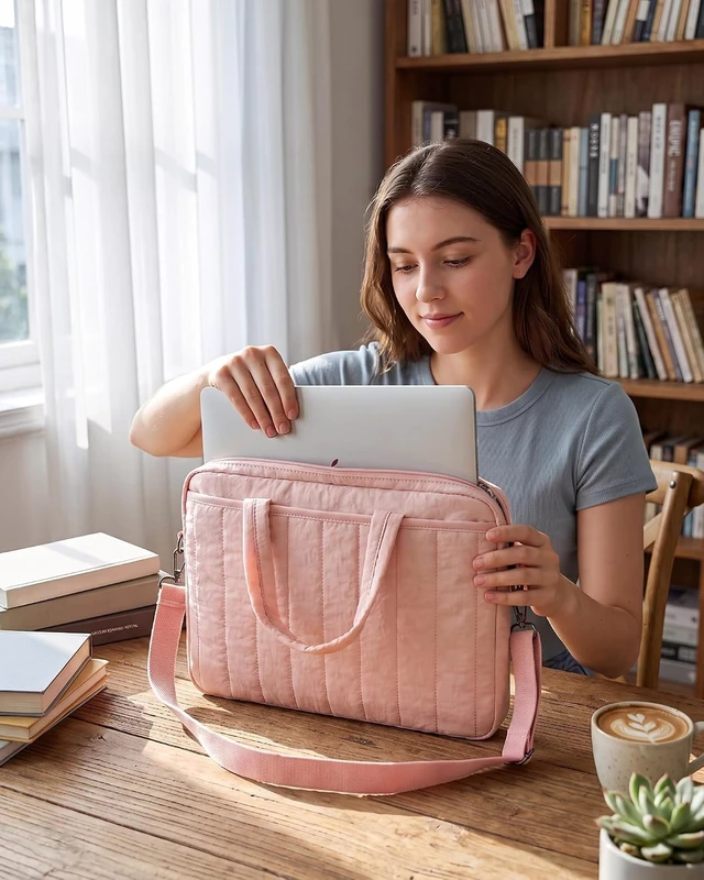 Alt view image 2 of 7 - Laptop Sleeve Bag with Handle & Shoulder Strap -Blush