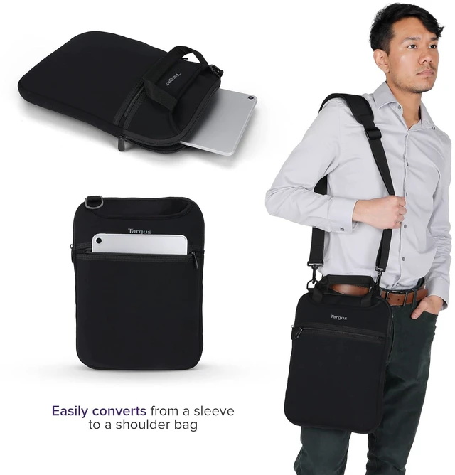 Alt view image 2 of 7 - Vertical Slipcase Laptop Messenger Bag Black - Hideaway Handles with Cross Shoulder Strap and Protective Padding Fits 14 Laptop (TSS913)
