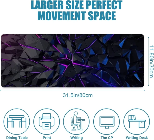 Alt view image 2 of 7 - Gaming Mouse Pad XL Extended Big Computer Mousepad Large Mouse Pad for Desk with Non-Slip Rubber Base Desk Mat Keyboard Mat for PC Office&Home 31.5x11.8in Geometric Neon
