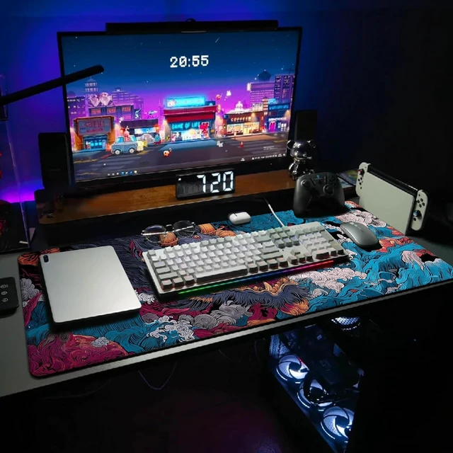 Alt view image 2 of 7 - Extended Gaming Mouse Pad Large Mouse Mat 3 mm Nature Rubber Base Mousepad with Stitched Edges Non-Slip Desk Mat for Office Home Great Gift 31.5x11.8 Inch (Ukiyo-e Monster 3)