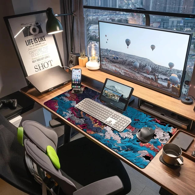 Alt view image 3 of 7 - Extended Gaming Mouse Pad Large Mouse Mat 3 mm Nature Rubber Base Mousepad with Stitched Edges Non-Slip Desk Mat for Office Home Great Gift 31.5x11.8 Inch (Ukiyo-e Monster 3)