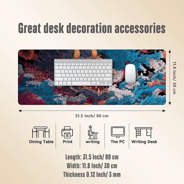 Alt view image 4 of 7 - Extended Gaming Mouse Pad Large Mouse Mat 3 mm Nature Rubber Base Mousepad with Stitched Edges Non-Slip Desk Mat for Office Home Great Gift 31.5x11.8 Inch (Ukiyo-e Monster 3)