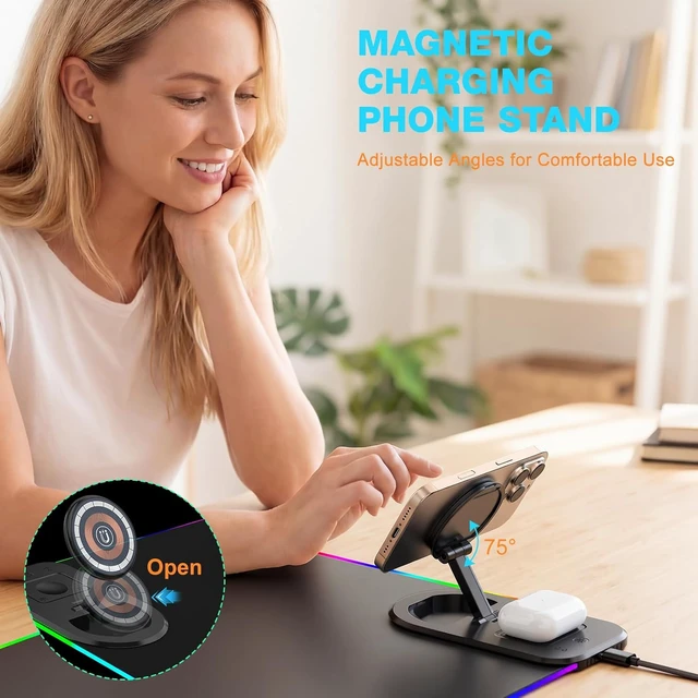 Alt view image 3 of 7 - Gaming Mouse Pad Wireless Charging - Desk Mat Magnetic Foldable Phone Stand