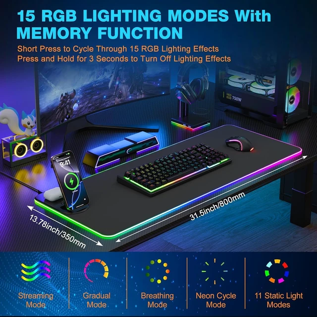 Alt view image 4 of 7 - Gaming Mouse Pad Wireless Charging - Desk Mat Magnetic Foldable Phone Stand