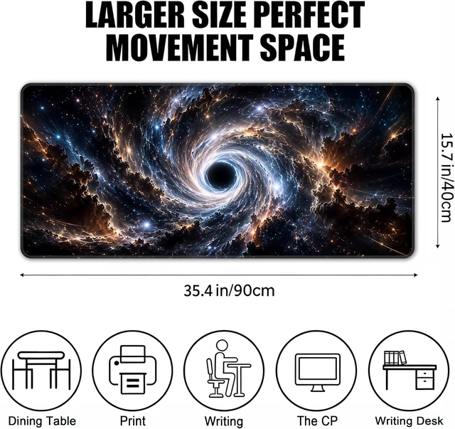 Alt view image 2 of 7 - Galaxy Black Hole Extended Mouse Pad 35.4x 15.7 Large Gaming Desk Mat
