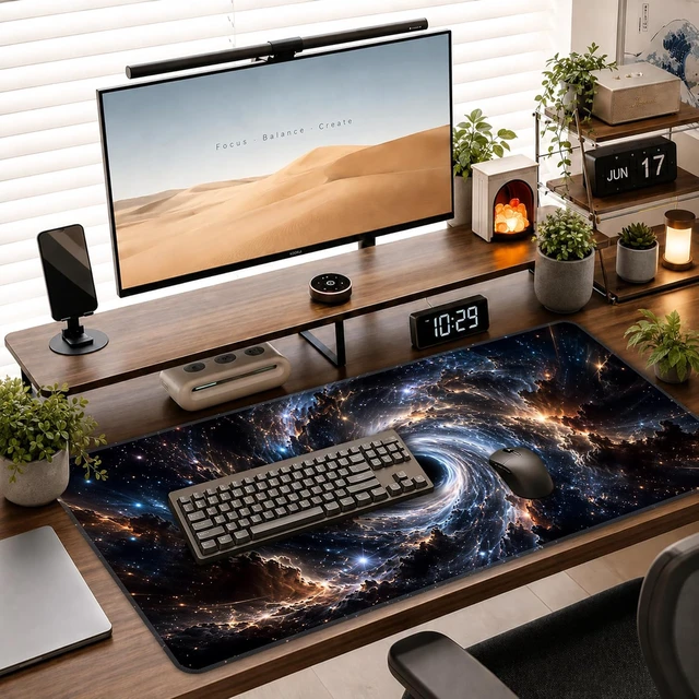 Alt view image 7 of 7 - Galaxy Black Hole Extended Mouse Pad 35.4x 15.7 Large Gaming Desk Mat