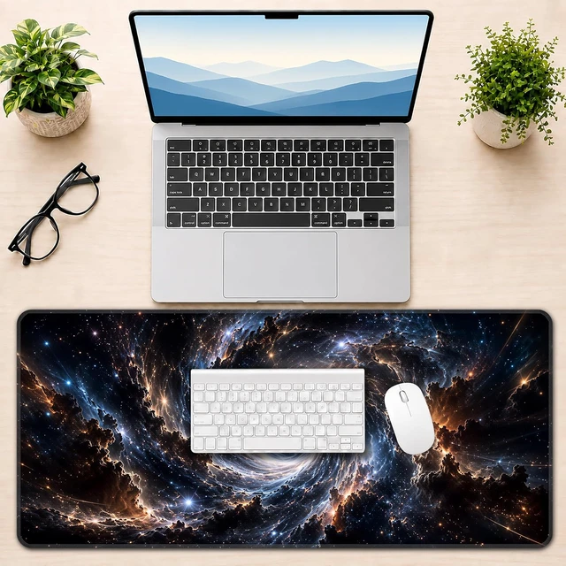 Alt view image 6 of 7 - Galaxy Black Hole Extended Mouse Pad 35.4x 15.7 Large Gaming Desk Mat