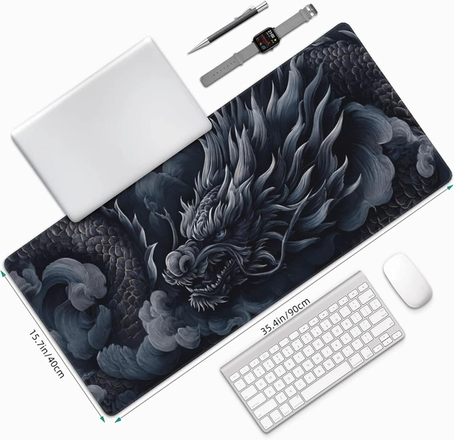 Alt view image 2 of 7 - Japanese Ink Art Desk Mat Black Dragon XL Gaming Mouse Pad