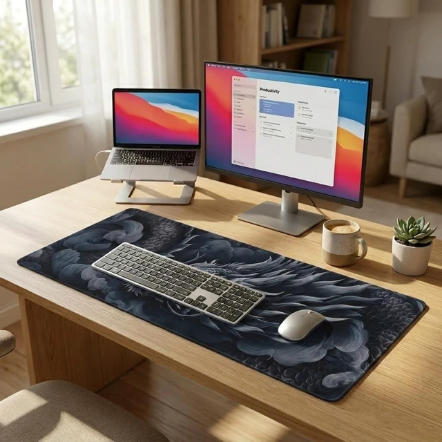 Alt view image 3 of 7 - Japanese Ink Art Desk Mat Black Dragon XL Gaming Mouse Pad