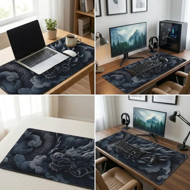 Alt view image 7 of 7 - Japanese Ink Art Desk Mat Black Dragon XL Gaming Mouse Pad