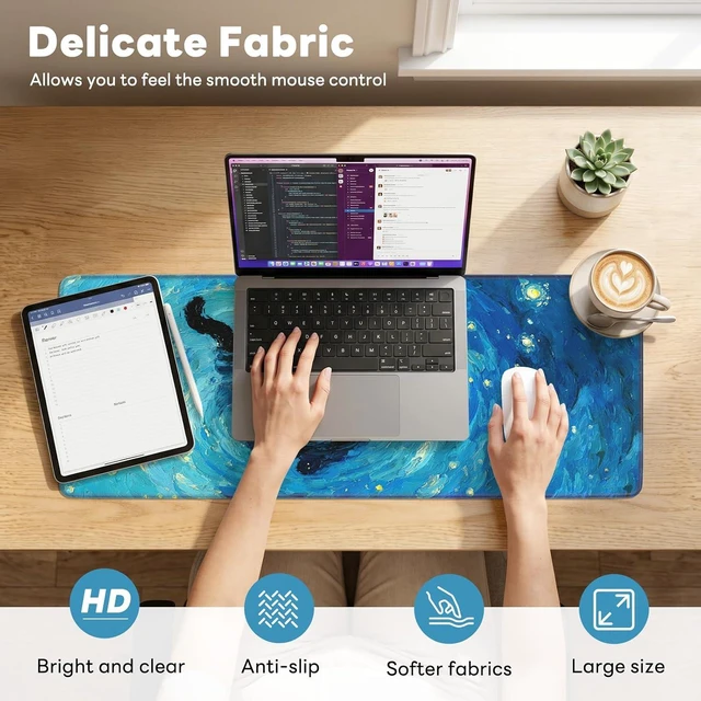 Alt view image 2 of 7 - Gaming Mouse Pad Extended Desk Mat Stitched Edges Non-Slip Base