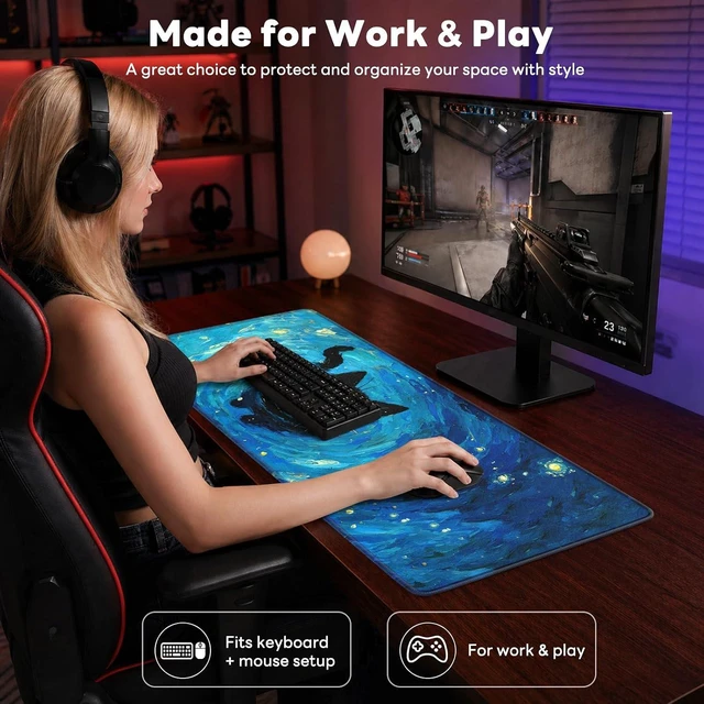 Alt view image 7 of 7 - Gaming Mouse Pad Extended Desk Mat Stitched Edges Non-Slip Base