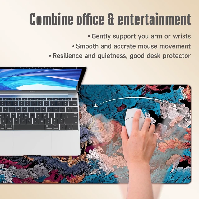 Alt view image 5 of 7 - Extended Gaming Mouse Pad Large Mouse Mat 3 mm Nature Rubber Base Mousepad with Stitched Edges Non-Slip Desk Mat for Office Home Great Gift 31.5x11.8 Inch (Ukiyo-e Monster 3)