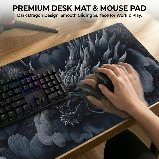 Alt view image 4 of 7 - Japanese Ink Art Desk Mat Black Dragon XL Gaming Mouse Pad