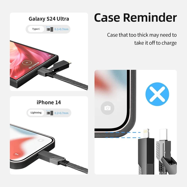 Alt view image 7 of 7 - 4 in 1 Multi Charging Cable Fast Charging 65W USB C Cable with E-Mark Chip