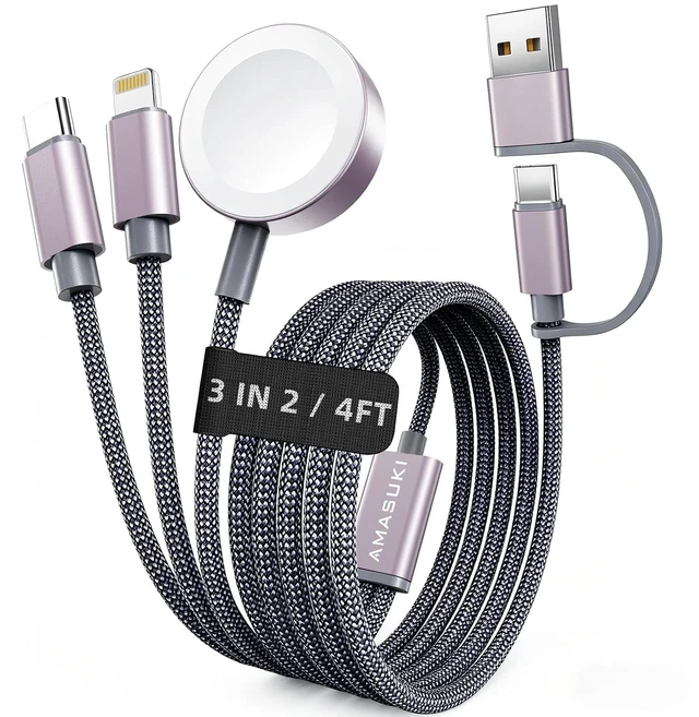 Main image of 2026 Travel Essentials for Watch Charger Cruise Vacation Camping Essentials iPhone Charger Multi Charging Cable 3 in 2 Charging Docks for iWatch Series 12 11-2/Ultra iPhone 17-12 Car