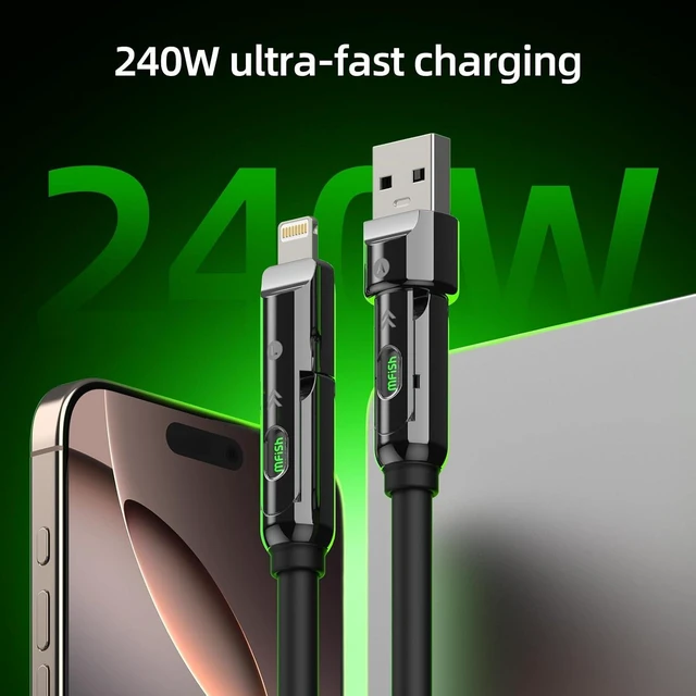 Alt view image 2 of 7 - USB C to USB C Cable 240W 4 in 1 Charging Cable Black 6.6FT