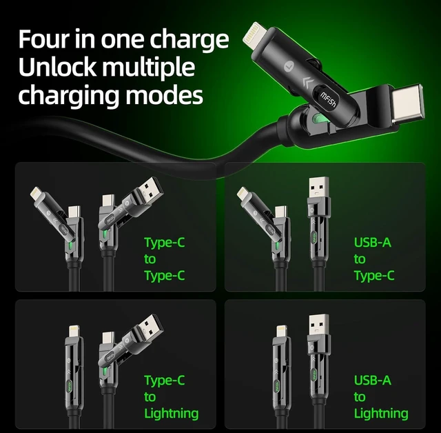 Alt view image 3 of 7 - USB C to USB C Cable 240W 4 in 1 Charging Cable Black 6.6FT