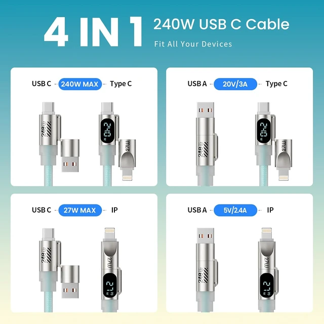 Alt view image 2 of 6 - USB C Cable 240W Fast Charging Type C Charger Cord with E-Mark Chip 6FT