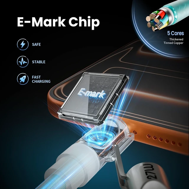 Alt view image 4 of 6 - USB C Cable 240W Fast Charging Type C Charger Cord with E-Mark Chip 6FT