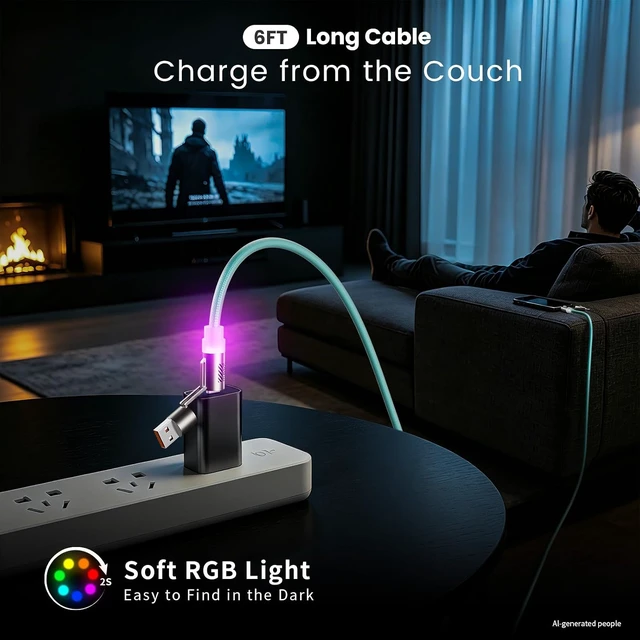 Alt view image 6 of 6 - USB C Cable 240W Fast Charging Type C Charger Cord with E-Mark Chip 6FT