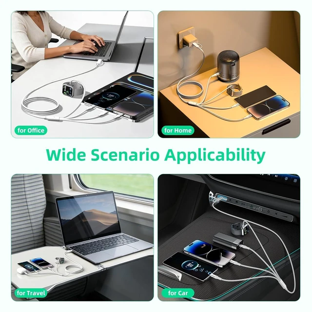 Alt view image 6 of 7 - 4-in-2 Multi Charging Cable with Smartwatch Charging White 4FT