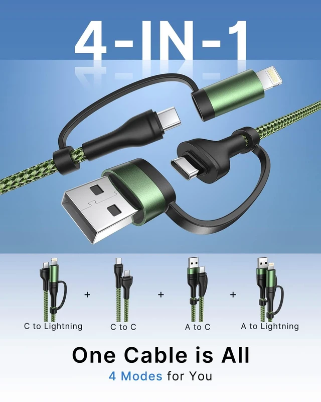 Alt view image 3 of 5 - USB C Cable 4 in 1 Charging Cable (6.6FT 2Pack) with Lightning USB A/C to C/L Fast Multi Charging Cable for iPhone 17 16 15 14 Pro Max/MacBook/iPad Pro/S24 Charging Cable for Multiple Devices