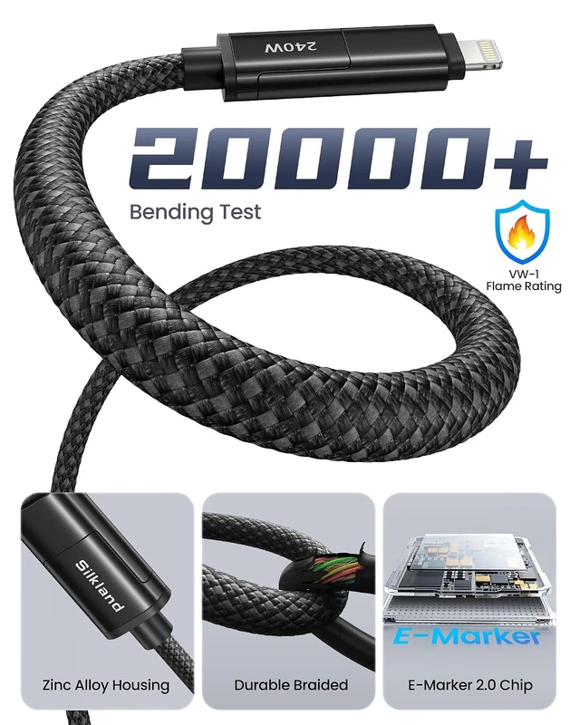 Alt view image 6 of 7 - 4 in 1 Multi Charging Cable 240W Fast Charging Cords 5FT Braided