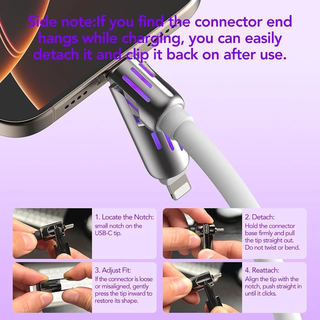 Alt view image 4 of 7 - 240W 4-in-1 Fast Charging Cable White 6.6FT