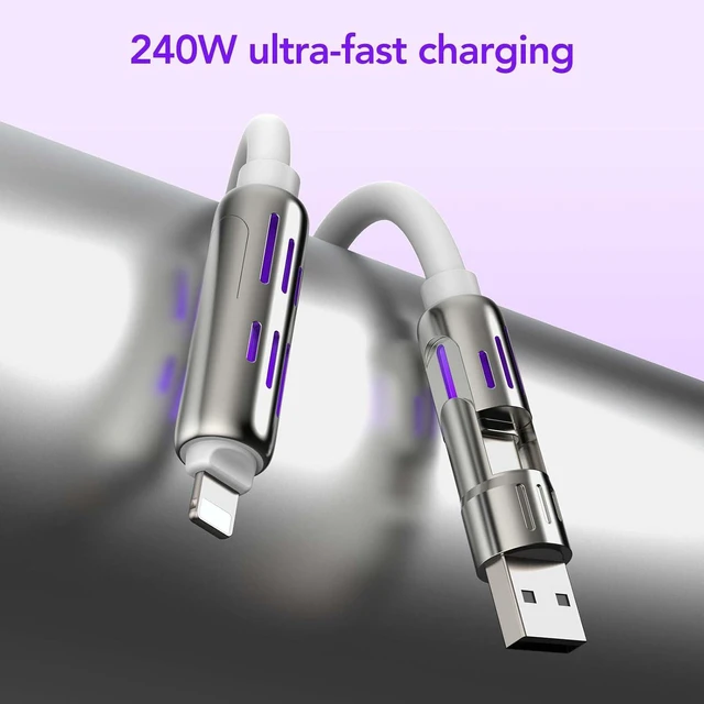 Alt view image 6 of 7 - 240W 4-in-1 Fast Charging Cable White 6.6FT