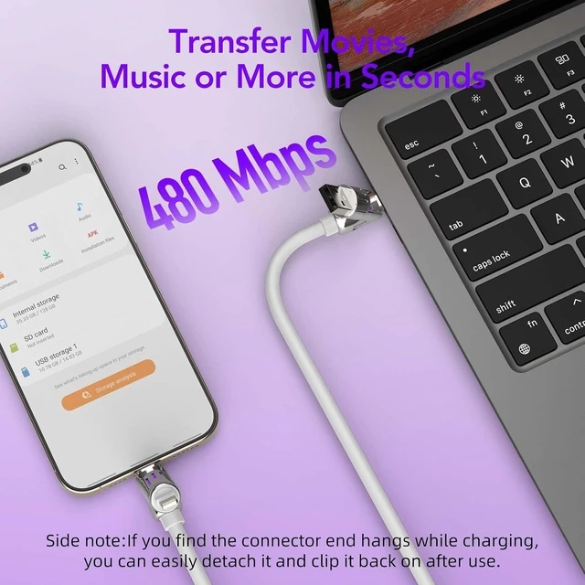 Alt view image 7 of 7 - 240W 4-in-1 Fast Charging Cable White 6.6FT