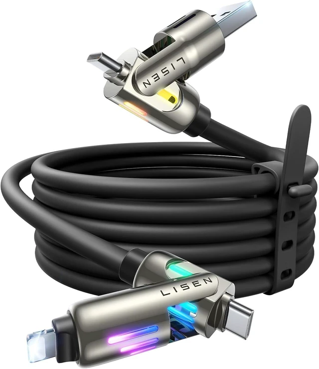 Main image of USB C Cable 3FT for Charger Type C Chubby 4 in 1 Charging Cable with Light Multi Charging Cable for iPhone 16 15 14 Pro Max/MacBook/iPad Pro/S25 All Devices Black