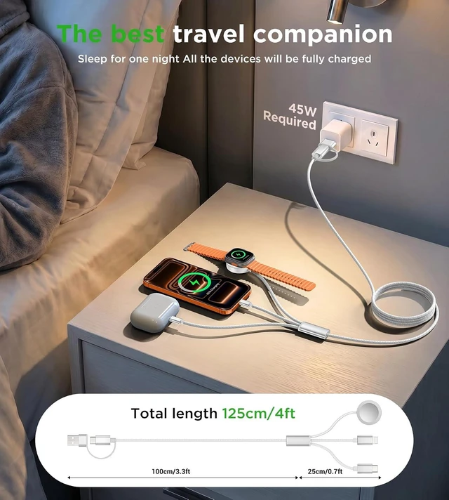 Alt view image 4 of 7 - Travel Essentials for Watch Charger iPhone Charger 3 in 2 Type C/Lightning/Magnetic Travel Charging Cable Portable Multi Charging Cable for Watch iPhone 18?11 S26 Car4ft