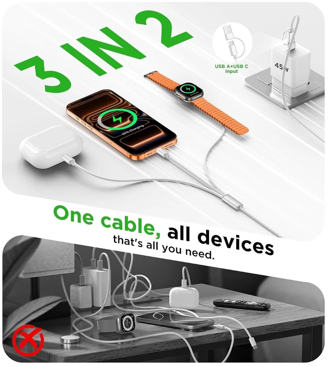 Alt view image 5 of 7 - Travel Essentials for Watch Charger iPhone Charger 3 in 2 Type C/Lightning/Magnetic Travel Charging Cable Portable Multi Charging Cable for Watch iPhone 18?11 S26 Car4ft