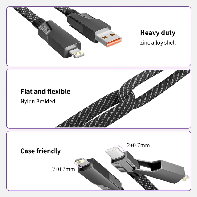 Alt view image 5 of 7 - 4 in 1 Charging Cable Fast Charging 65W with E-Mark Chip Carplay