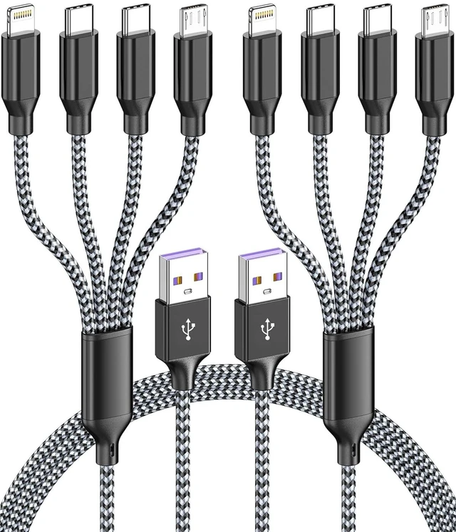 Main image of 4 in 1 Multi Charging Cable 4ft 2 Pack Braided MFi Certified Charger Cable
